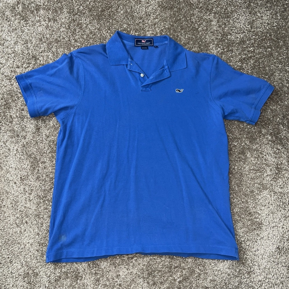 Vineyard Vines Men's Blue Short Sleeve Polo Shirt Large Whale 100% Cotton